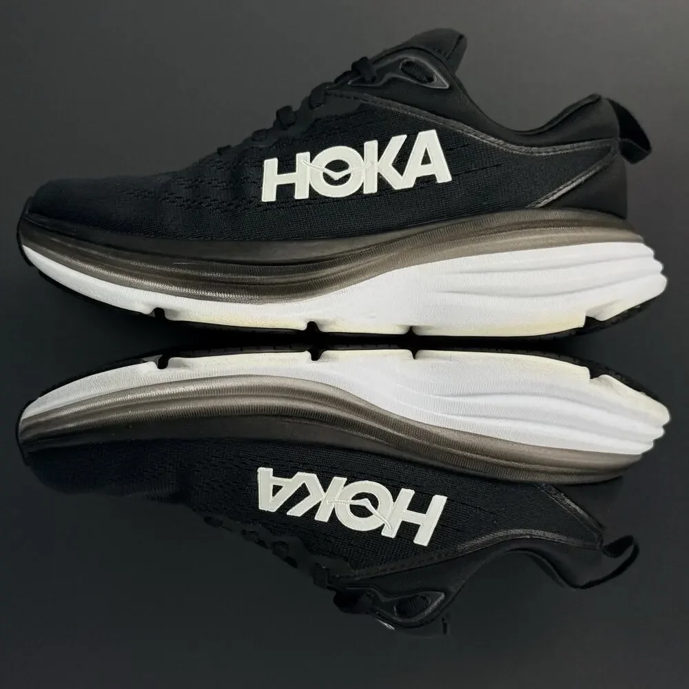 Hoka Bondi 8 Women’s Size 7.5 Wide Black White Running Shoes Cushioned Comfort